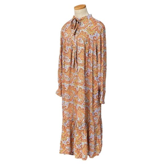 JW Anderson x Uniqlo Gather Dress Button Paisley Orange Blue Size Large L - Picture 3 of 16